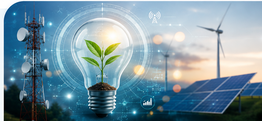 Imagen alegórica de eficiencia energética, energías renovables y radiocomunicaciones